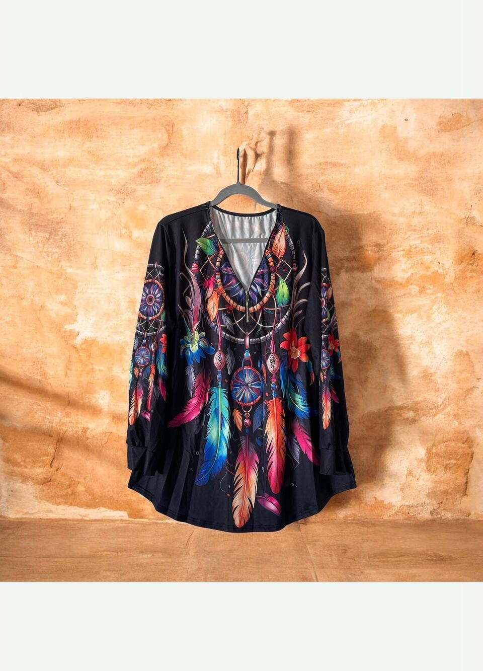 Shirt Top Womens Medium Southwestern Rhinestones Dream Catcher Size 3X